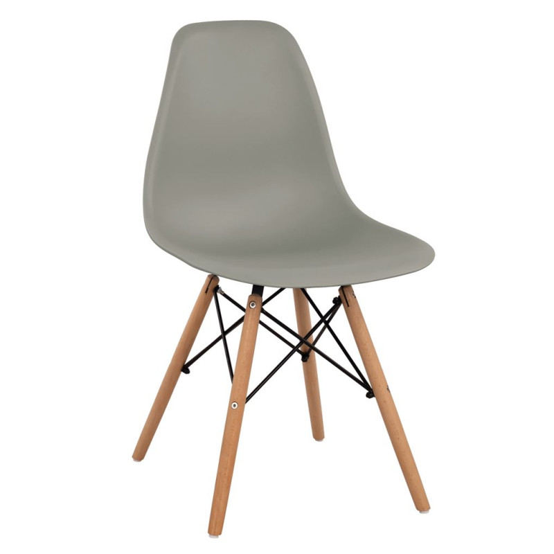 Καρέκλα STEFAN 46.5x53x82cm Γκρι Πολυπροπυλένιο με Ξύλινα Πόδια